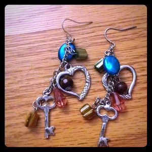 Cute heart key earrings